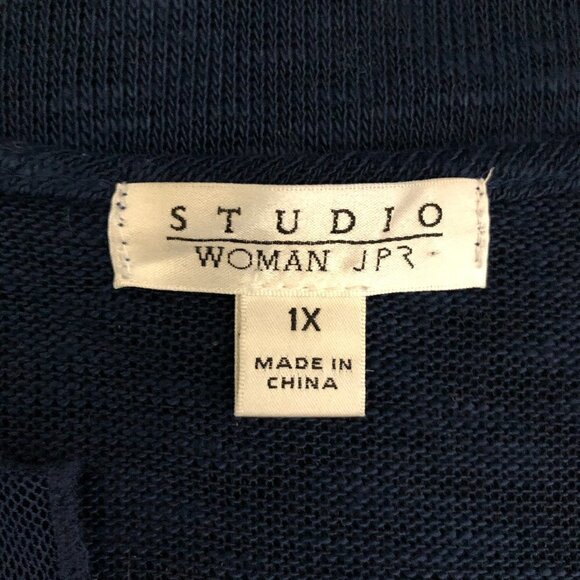 STUDIO Deep Blue Lightweight V-Neck Sweater w/ Lace Detail at Neckline - Size 1X - Picture 3 of 7
